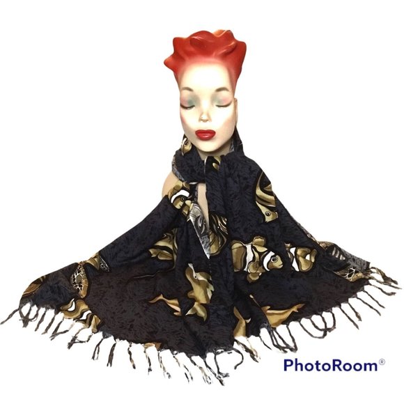 Touch of Hawaii Scarf Sea Life Print with Tassels 59" L x 21.5" W - Picture 1 of 4